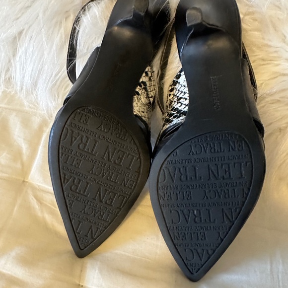 Black Leather Sling Back Heels with Animal Print Banding, Size 7 - Picture 7 of 12